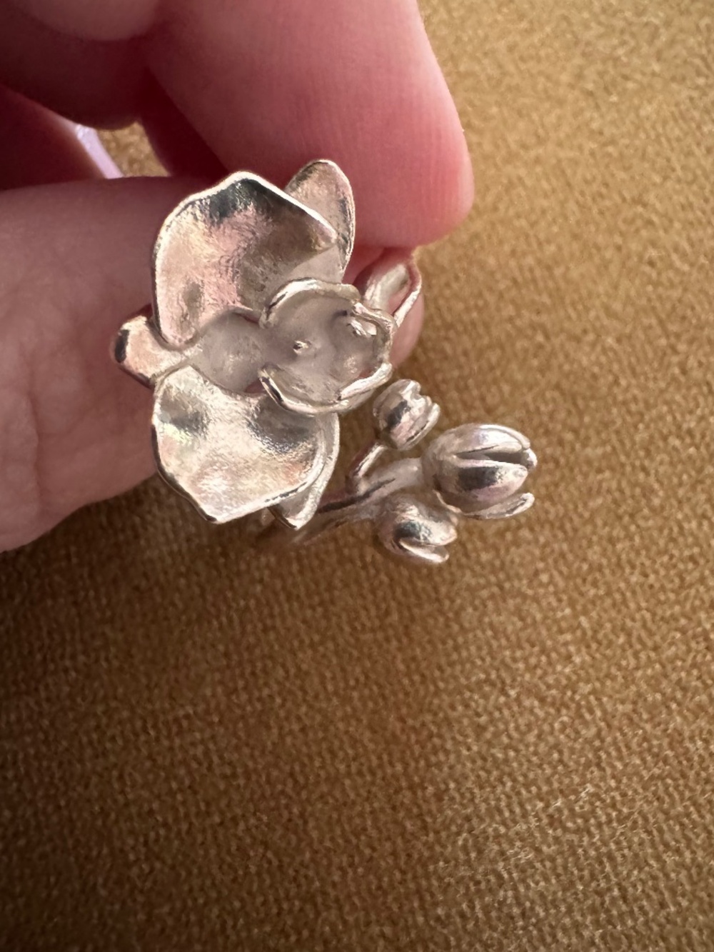 Amelia Ray Orchid Blossom Statement Ring – Sterling Silver, Adjustable